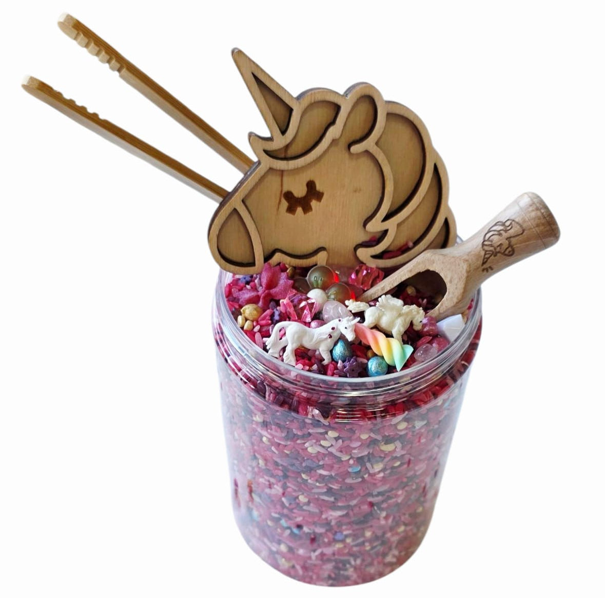 SensoryFun Speelrijst Mix PourAndPlay Unicorn met gekleurde speelrijst, bij De Gele Flamingo