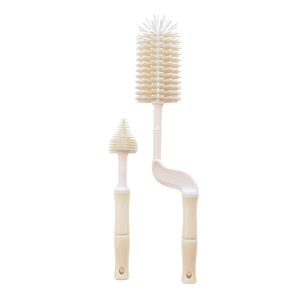 Bo Jungle flessenborstel set in Dune uit silicone met grote en kleine borstel, bij De Gele Flamingo.
