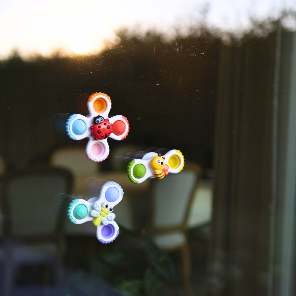 Bo Jungle Sticky Spinner Toys Buddies, set van 3 zuignapspeeltjes, te koop bij De Gele Flamingo.