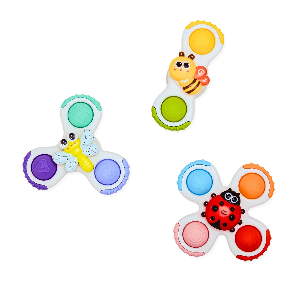 Bo Jungle Sticky Spinner Toys Buddies, set van 3 zuignapspeeltjes, te koop bij De Gele Flamingo.