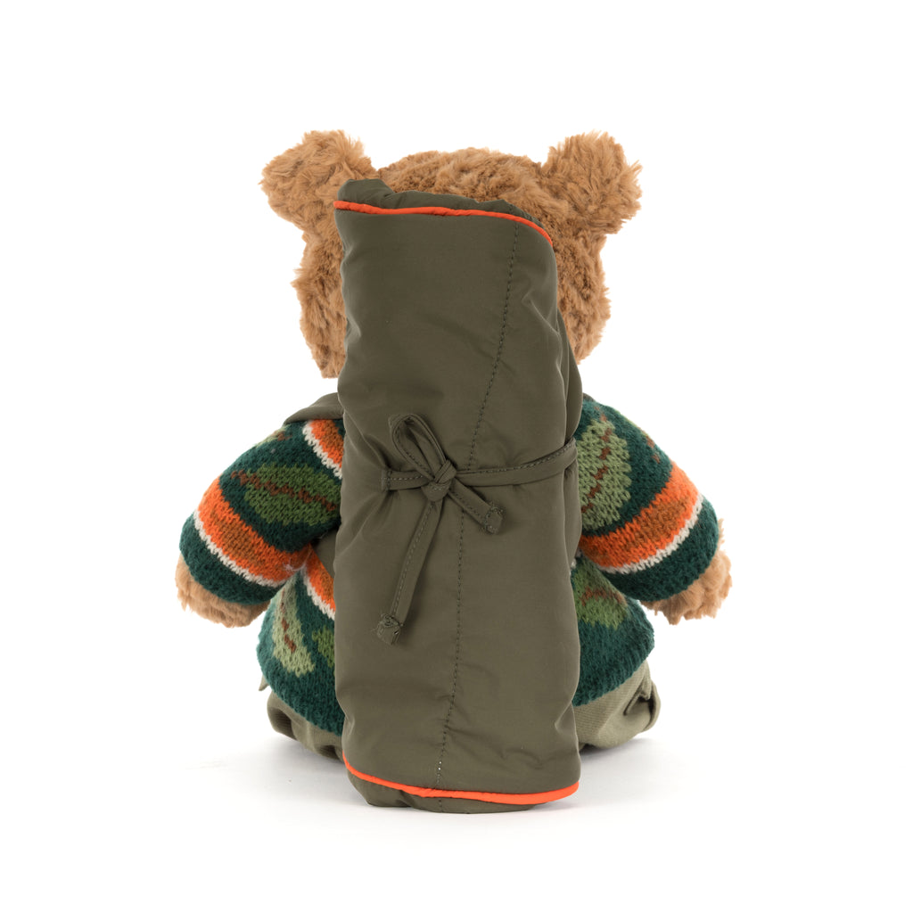 Jellycat Bartholomew Bear met wandelschoenen en rugzak, kinderkamerknuffel, De Gele Flamingo.
