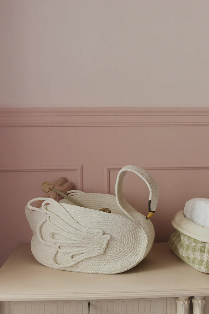 Lorena Canals opbergmand Zwaan van geknoopt koord, decoratieve mand van De Gele Flamingo
