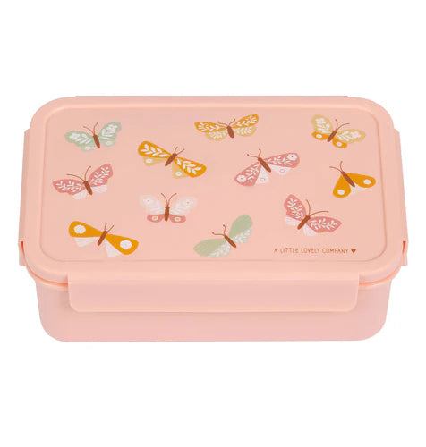 A Little Lovely Company lunch box met verdeelvakjes en Vlinders-print in roze