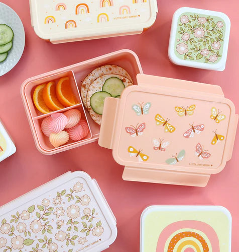 A Little Lovely Company lunch box met verdeelvakjes en Vlinders-print in roze