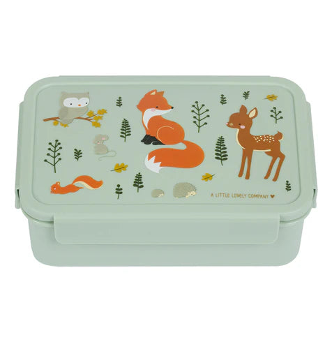 A Little Lovely Company bento lunchbox met Bosvriendjes-print in groen, vooraanzicht