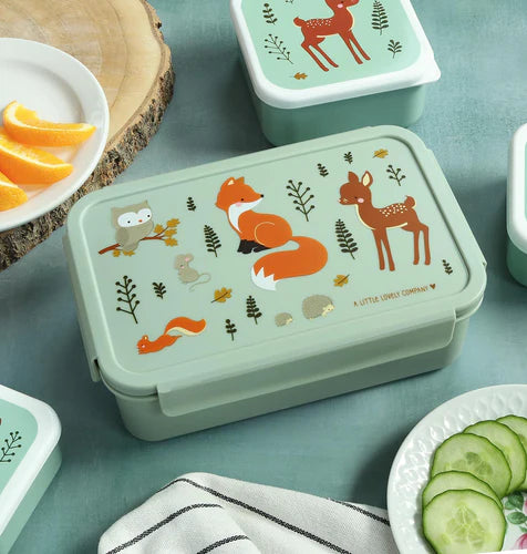 A Little Lovely Company bento lunchbox met Bosvriendjes-print in groen, vooraanzicht