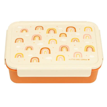 A Little Lovely Company lunch box met verdeelvakjes en Regenbogen-print in oranje