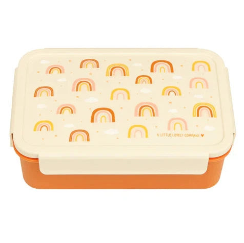 A Little Lovely Company lunch box met verdeelvakjes en Regenbogen-print in oranje