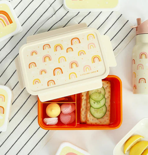 A Little Lovely Company lunch box met verdeelvakjes en Regenbogen-print in oranje