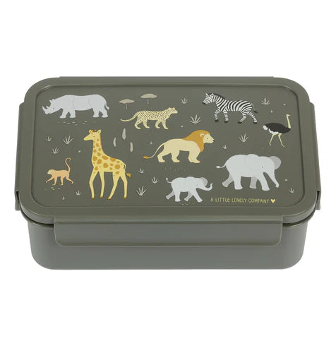 A Little Lovely Company lunch box met verdeelvakjes en Savanne-print in groen
