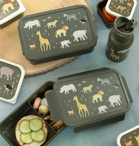 A Little Lovely Company lunch box met verdeelvakjes en Savanne-print in groen