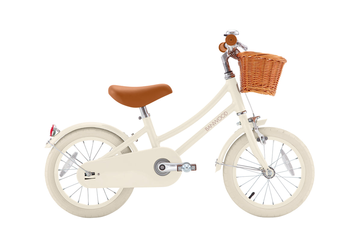 Banwood Classic Vintage 14 inch kinderfiets in cream met retrolook, verkrijgbaar bij De Gele Flamingo.