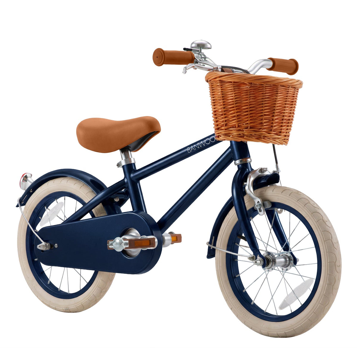 Banwood Classic Vintage 14 inch kinderfiets in navy met stijlvolle retrolook, te koop bij De Gele Flamingo.