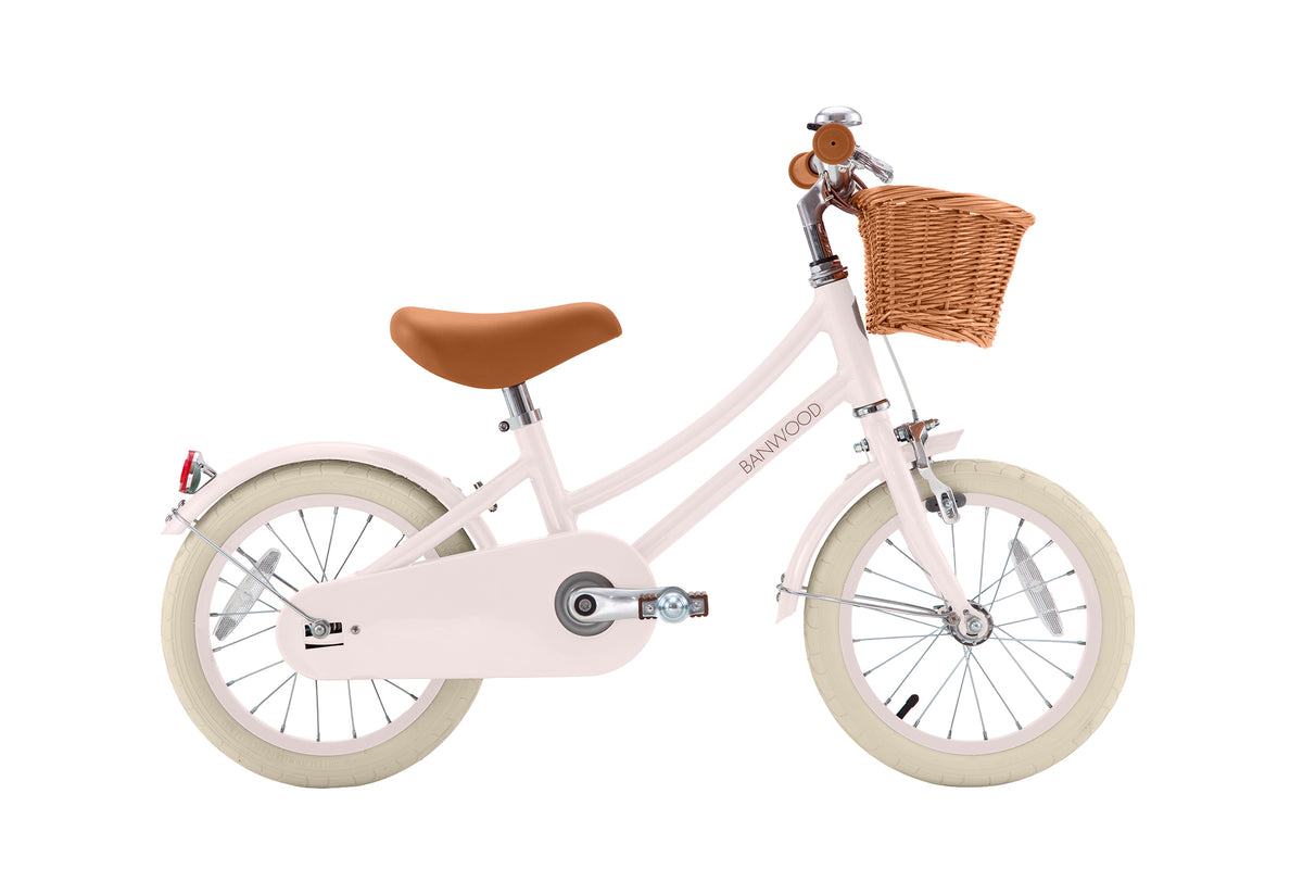 Banwood Classic Vintage 14 inch kinderfiets in pink met retrolook, verkrijgbaar bij De Gele Flamingo.
