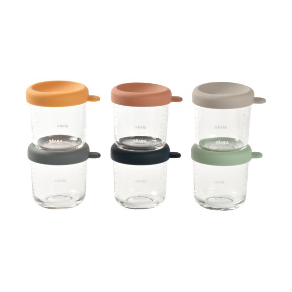 Béaba Glazen Bewaarpotjes 150ml Set 6 | Sunrise Color Mix