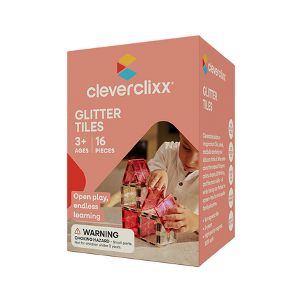 Cleverclixx Glitter Tiles Pack met 16 transparante roze glittertegels
