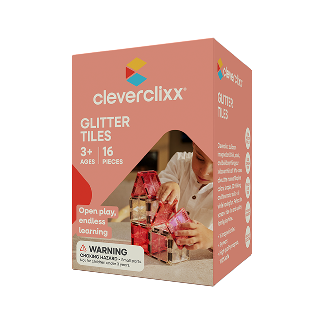 Cleverclixx Glitter Tiles Pack met 16 transparante roze glittertegels
