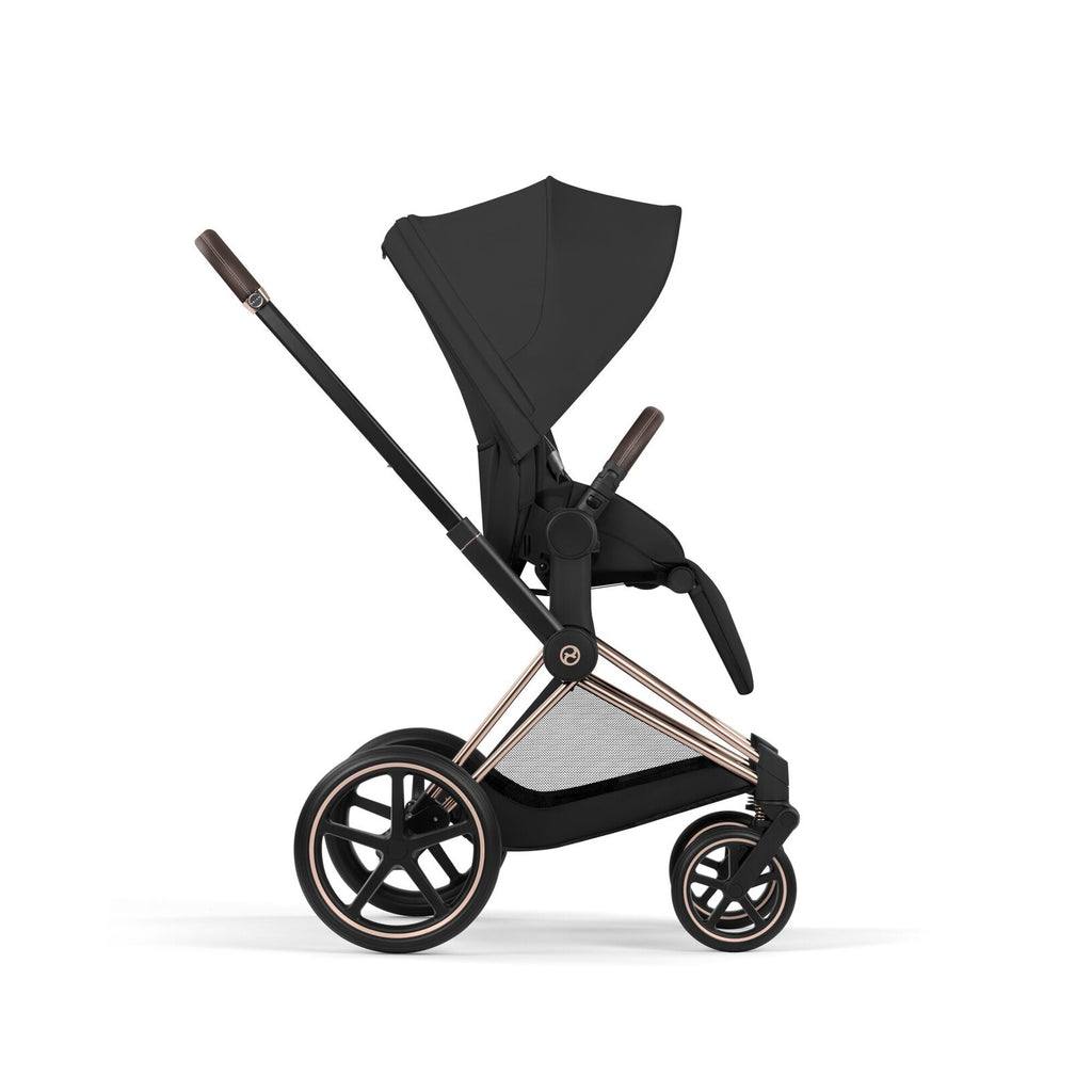 CYBEX Priam Sepia Black ingeklapt voor compact transport, bij De Gele Flamingo