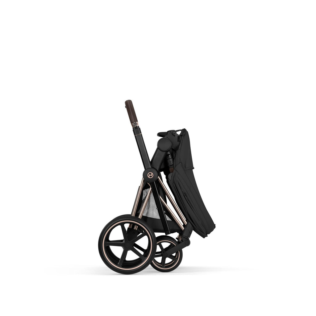 CYBEX Priam Sepia Black met verstelbare leatherlook duwstang, bij De Gele Flamingo