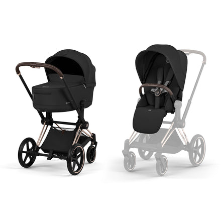 CYBEX Priam Sepia Black met Rosegold frame, luxe kinderwagen bij De Gele Flamingo