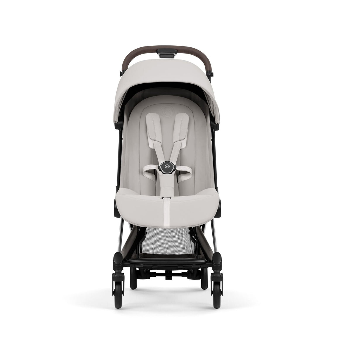 CYBEX Coya plooibuggy City Grey met chromen frame, compacte reisbuggy bij De Gele Flamingo