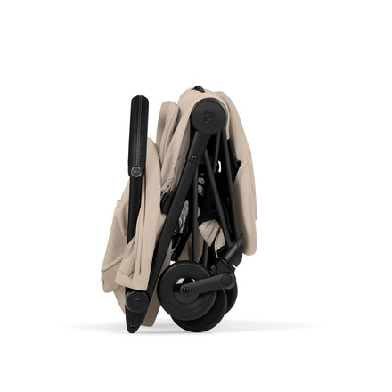 CYBEX Coya plooibuggy Cozy Beige matzwart met verlengbare zonnekap en mesh-venster, De Gele Flamingo