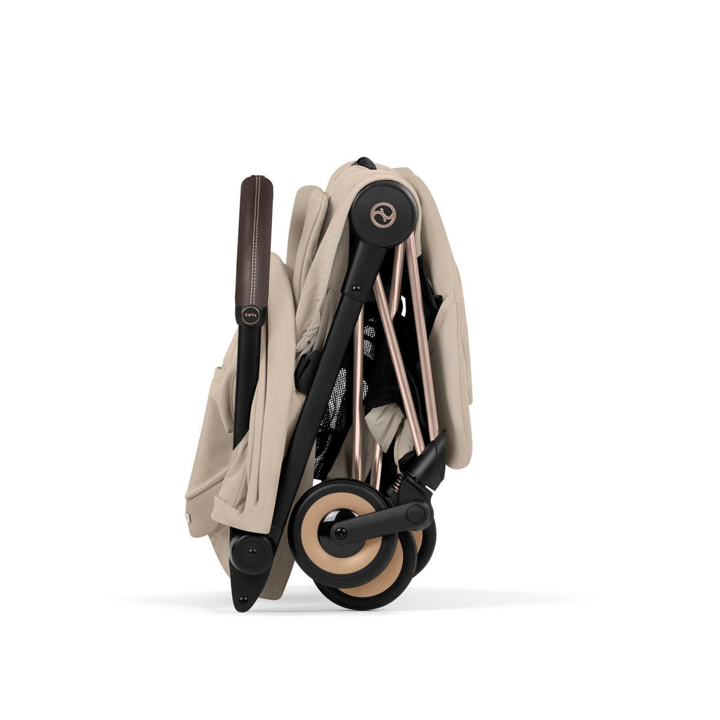 CYBEX Coya plooibuggy Cozy Beige rosegold met verlengbare zonnekap en mesh-venster, De Gele Flamingo