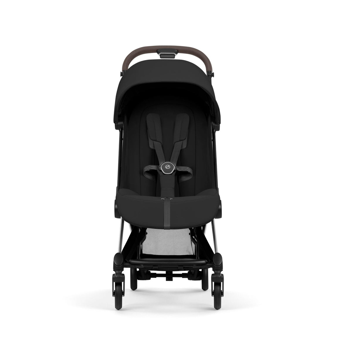 CYBEX Coya plooibuggy Sepia Black met chromen frame, compacte reisbuggy bij De Gele Flamingo