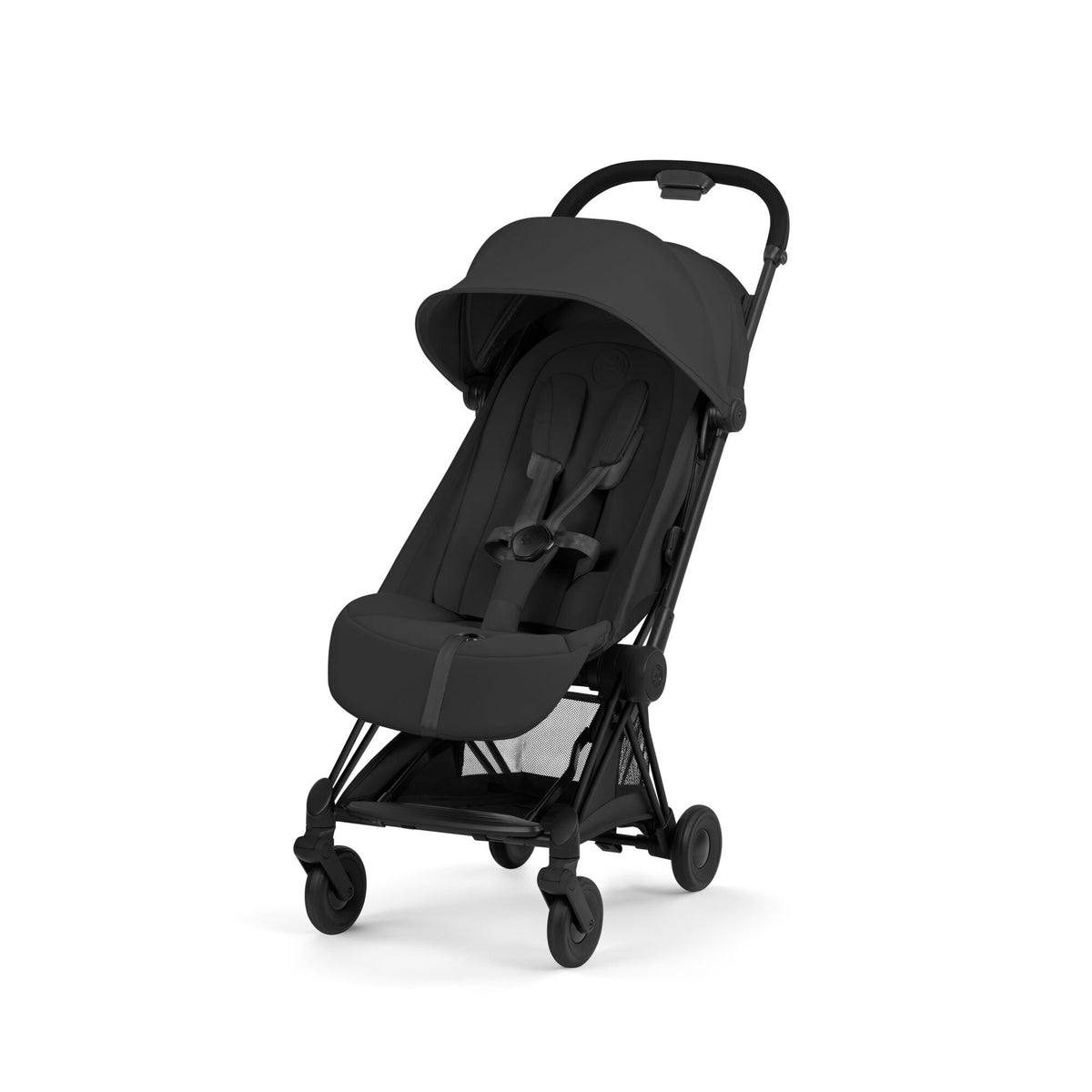 CYBEX Coya plooibuggy Sepia Black met matzwart frame, compacte reisbuggy bij De Gele Flamingo