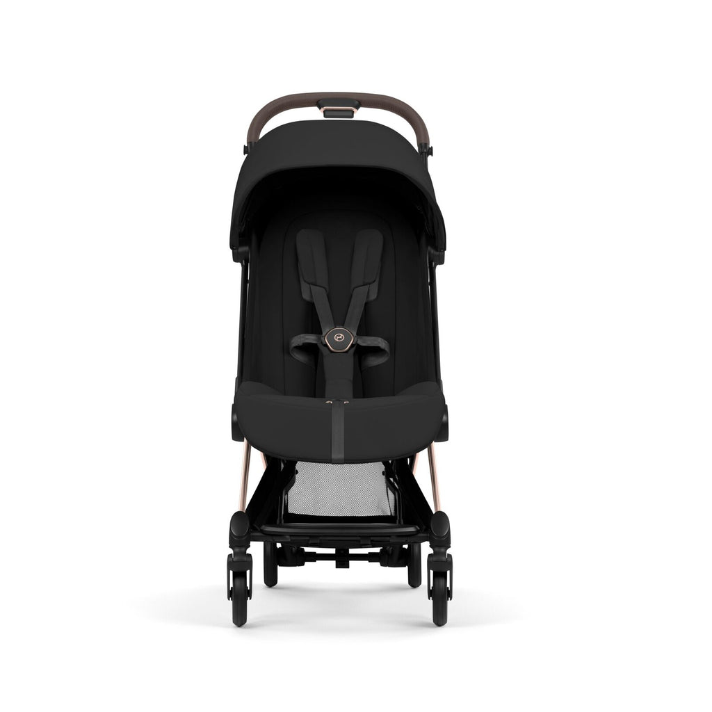 CYBEX Coya plooibuggy Sepia Black rosegold met volledig verstelbare ligpositie, bij De Gele Flamingo