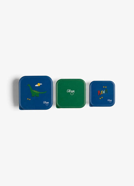 Citron RVS Snack Box Set Dino met drie stapelbare doosjes, De Gele Flamingo