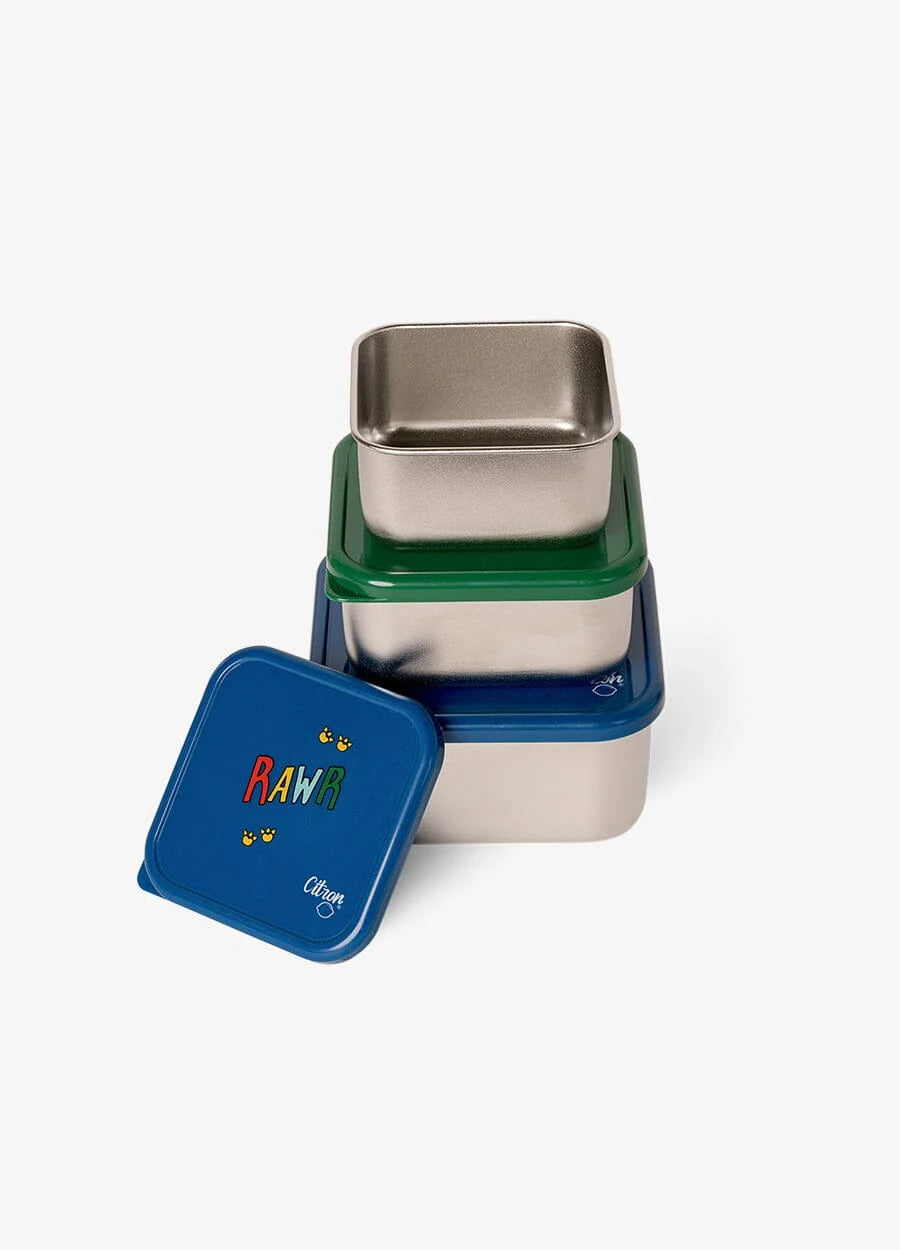 Citron Snack Box Set Dino van roestvrij staal met PP, bij De Gele Flamingo