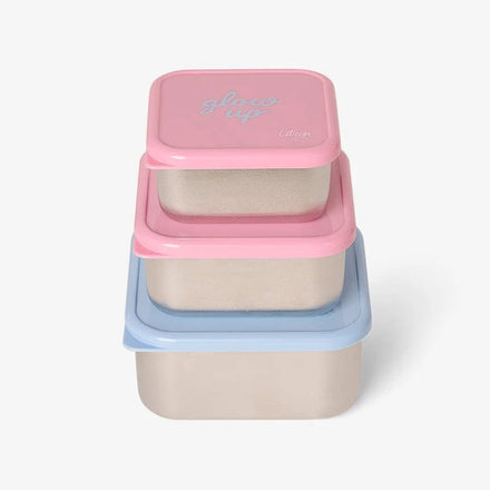 Citron RVS Snack Box Set met Glow Up print, set van 3 bij De Gele Flamingo