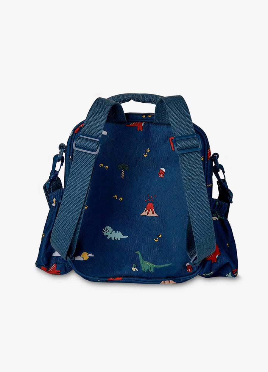 Citron lunchtas Blue Dino met rugbanden om als rugzak te dragen, De Gele Flamingo