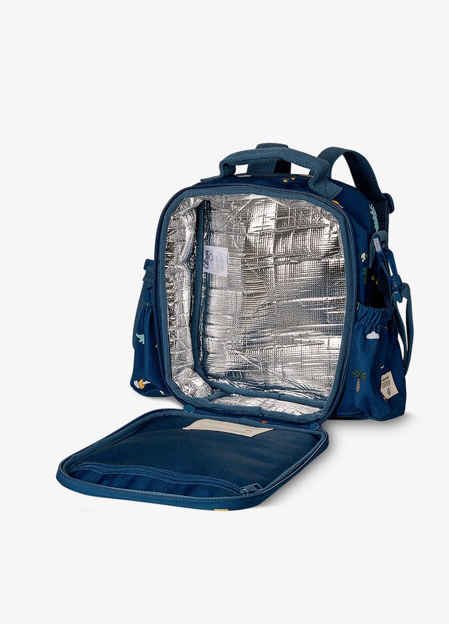 Citron lunchtas Blue Dino met zijvak voor een drinkfles tot 500 ml, De Gele Flamingo