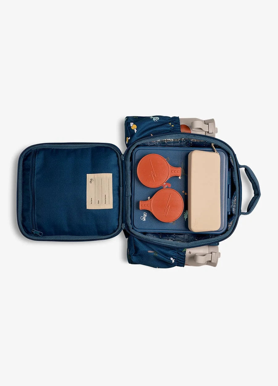 Citron lunchtas Blue Dino met afneembare gewatteerde schouderband, De Gele Flamingo