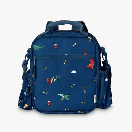 Citron thermische lunchtas met Blue Dino print, koeltas bij De Gele Flamingo