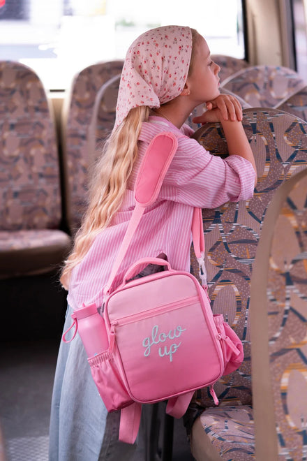 Citron thermische lunchtas Pink Glow Up met naamlabel binnenin, van De Gele Flamingo