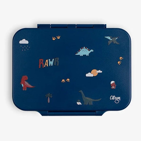 Citron Tritan brooddoos met Dino print en vier vakjes bij De Gele Flamingo