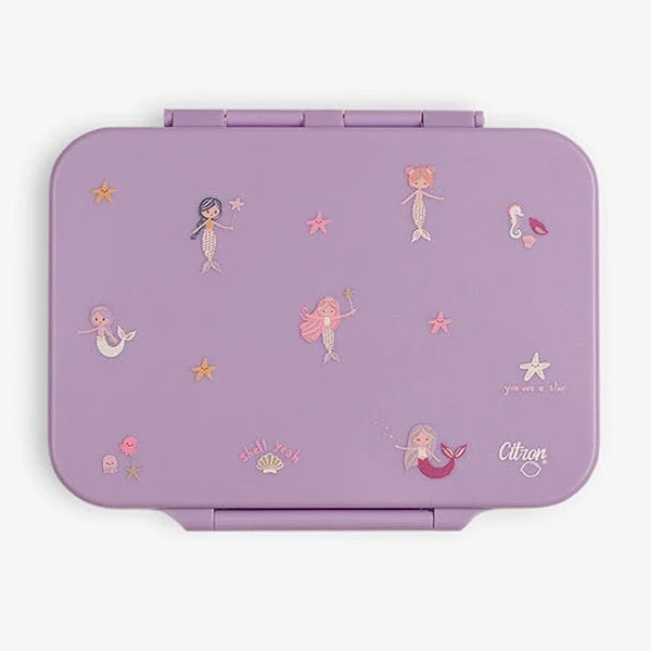Citron Tritan brooddoos met Mermaid print en vier vakjes bij De Gele Flamingo