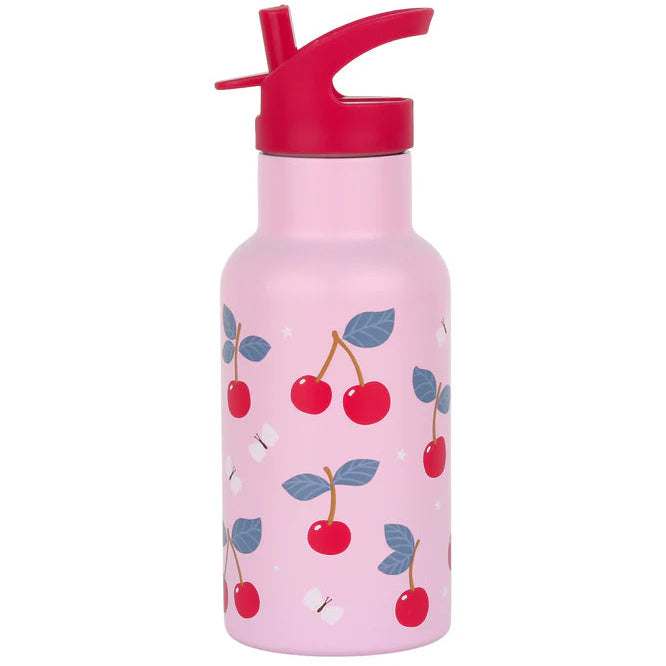A Little Lovely Company RVS drinkfles 350 ml met Kersen-print, vooraanzicht