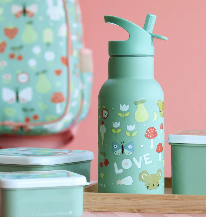 A Little Lovely Company RVS drinkfles 350 ml met Joy-print, vooraanzicht