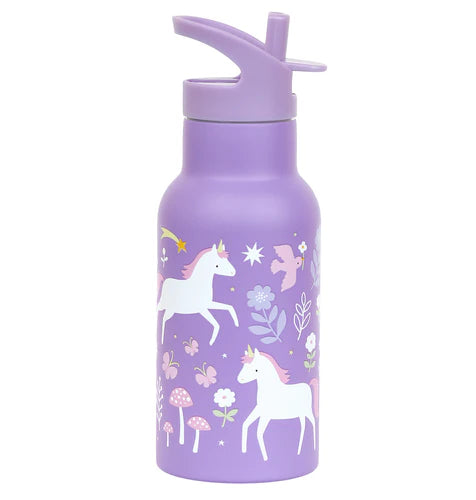 A Little Lovely Company RVS drinkfles 350 ml met Unicorn Dreams-print in paars