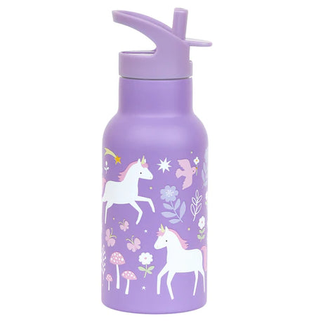 A Little Lovely Company RVS drinkfles 350 ml met Unicorn Dreams-print in paars