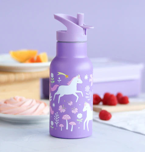 A Little Lovely Company RVS drinkfles 350 ml met Unicorn Dreams-print in paars