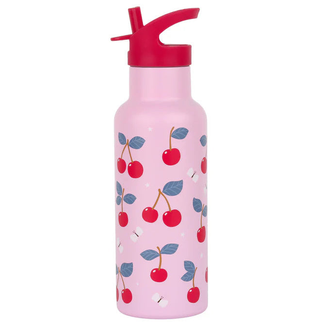 A Little Lovely Company RVS drinkfles 500 ml met Kersen-print, vooraanzicht
