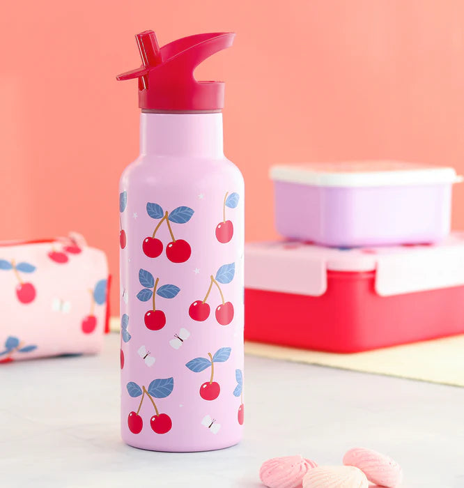 A Little Lovely Company RVS drinkfles 500 ml met Kersen-print, vooraanzicht