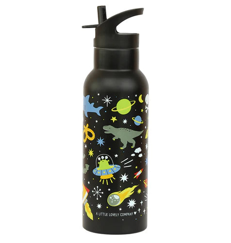 A Little Lovely Company RVS drinkfles 500 ml met Ruimte-print in zwart
