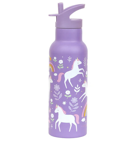 A Little Lovely Company RVS drinkfles 500 ml met Unicorn Dreams-print in paars