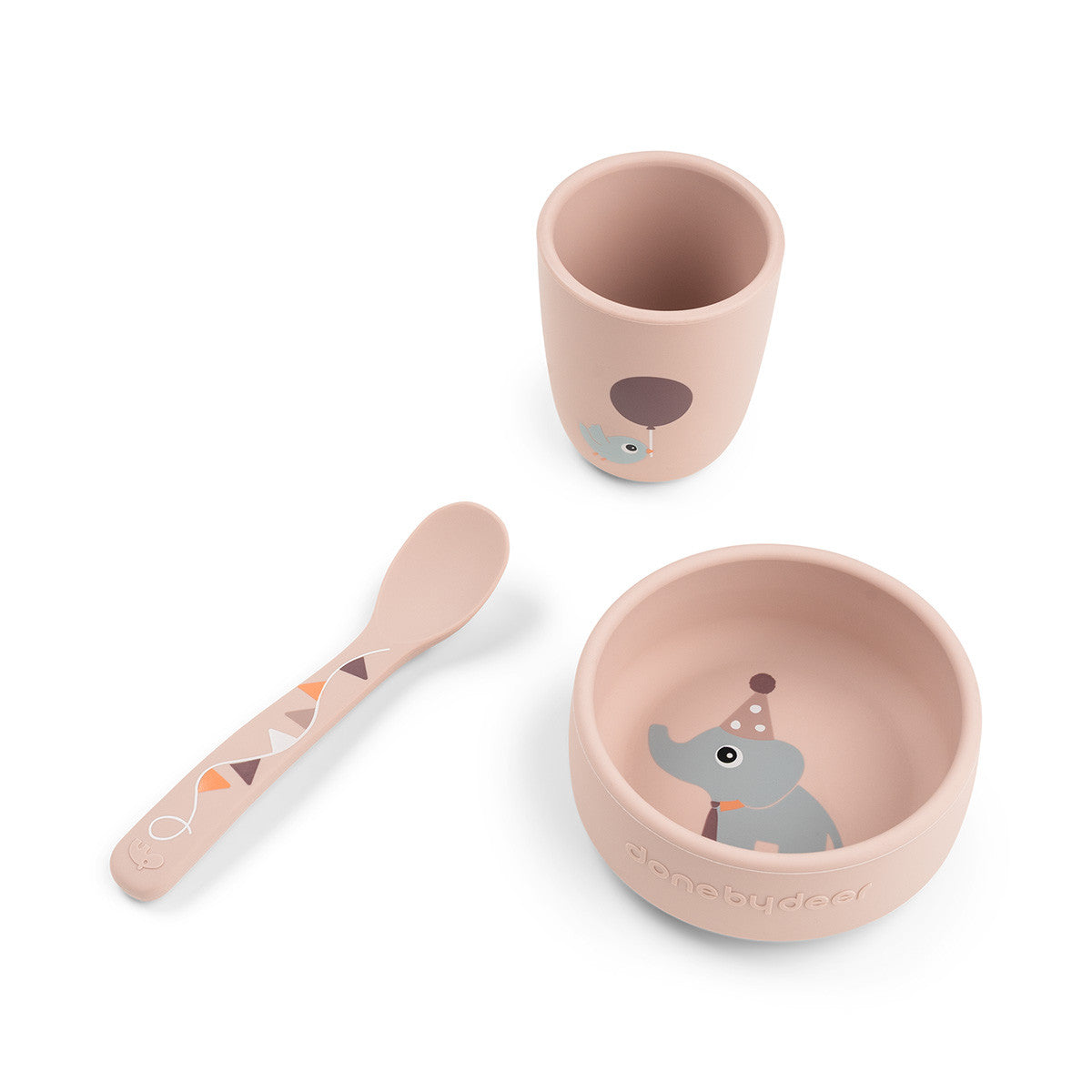 Done By Deer Stick & Stay First Meal Set Celebration Powder met Elphee, De Gele Flamingo